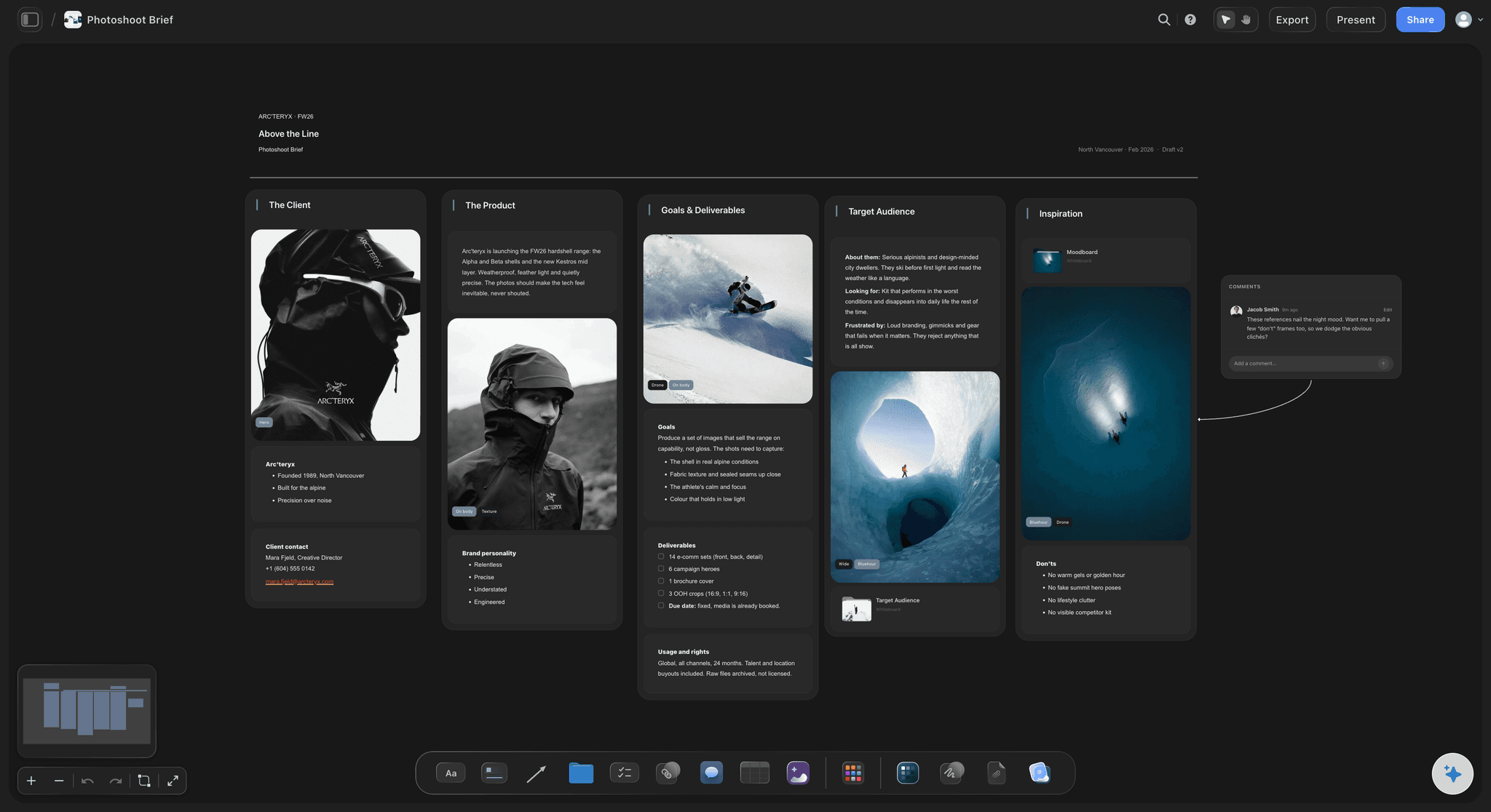 A moodboard zone with reference images beside a written instruction